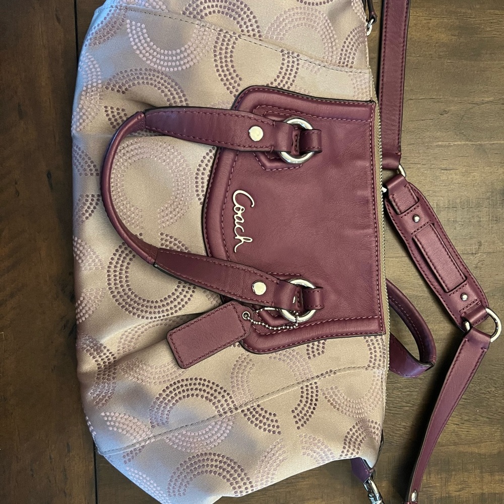 Coach Outlet Purple and Cream Satchel with Elegant Design